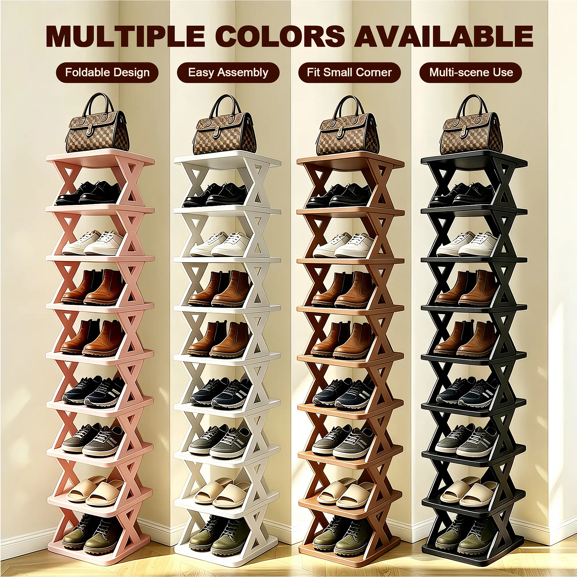 6/9 Tier Upgraded Shoe Rack, Clearance Furniture, Space Saving Vertical Entryway Shoe Storage Organizer, Stackable Plastic Shoe Shelf, Easy Assembly, Black Pink Multi Colors, Room Decor Furniture for Bedroom, Hallway, Living Room & Dorm