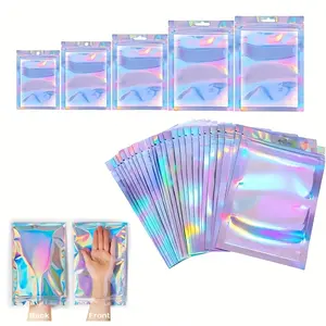50pcs Resealable Bags, Clear Plastic Transparent Window Food Storage, Snack, Candy, Jewelry, Party Packaging, Holographic Reusable Zipper Plastics
