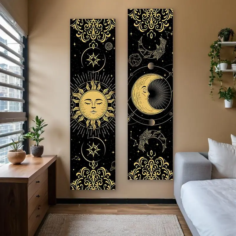 Sun & Moon Face Pattern Starry Sky Pattern Vertical Banner Tapestry, Stars Constellation Symbols Long Narrow Tapestry, Wall Hanging for Bedroom Decoration, Decor Home Bedroom Decor, Tapestry Wall Mural