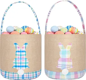 Easter Bunny Basket Canvas Easter Egg Hunts Decorations Storage Reusable Grocery Candy Bag Gifts