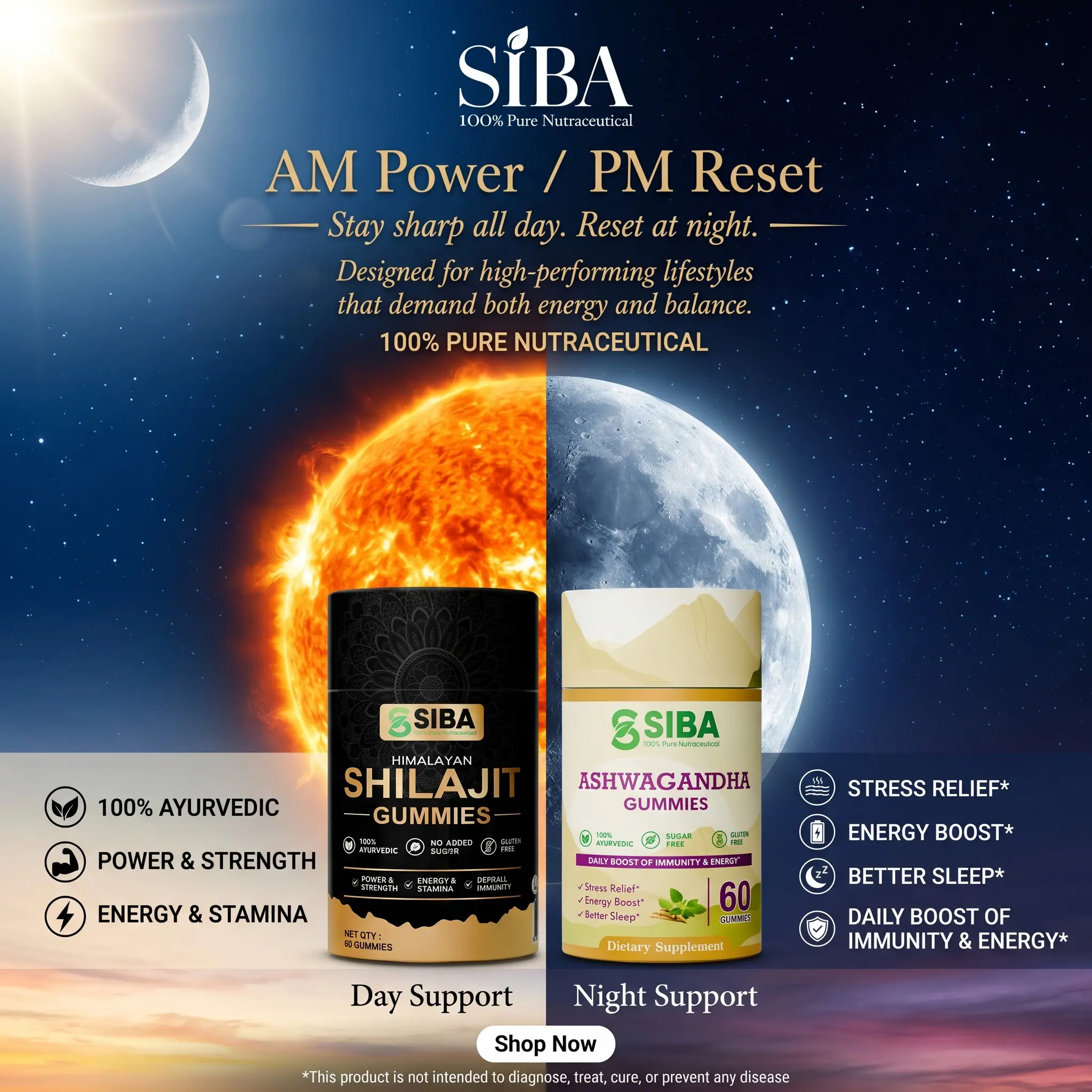 Siba Vitamins Day-Night Maternity Dietary Supplement Stack - Shilajit, Ashwagandha Gummies for Wellness Support, Edible
