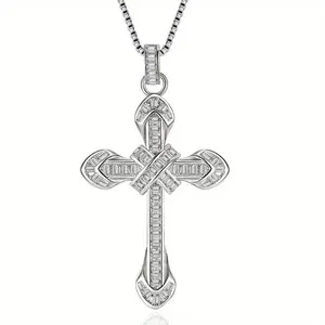 Cross necklace - Sparkling synthetic zirconia - Fashion accessories for casual wear -Men's and women's necklaces,casual wear, parties, Thanksgiving, tangle necklace tangle bendy necklace valentine 3s elegant accessory street style cross pendant necklace