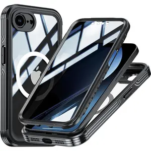 Magnetic Case for iPhone 16E/iPhone 17E Built-in Privacy Screen Protector,Shockproof Full Cover with Camera Protector,Compatible with MagSafe,360 Degree Full Body Case for iPhone 16E/17E,Black