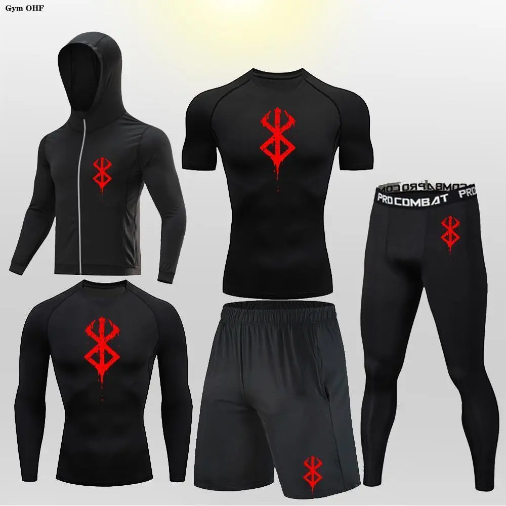 Anime Berserk Guts 5 Fruit/Set Men's Sports Suits Compression Depression Gym Running Jogging Tight Pants Training