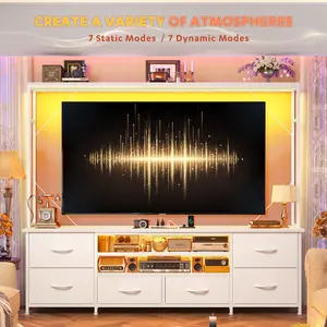 RaybeeFurniture 60" TV Stand for Living Room, Dresser TV Stand with 6 Fabric Drawers, Large Wall Unit Entertainment Center with LED Lights & Power Outlets, TV Stands for Bedroom, Closet, Entryway