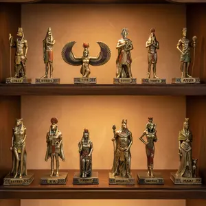 12-Piece Ancient Egyptian God Figurines Set, Vintage Decor, Cultural Theme Display, Collectible Items, Home Decoration