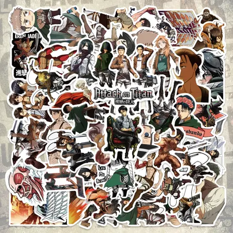 50pcs Attack on Titan Anime Stickers Pack, Waterproof Anime Design Eren & Levi Ackerman Decals for Laptop, Water Bottle, Notebook & Skateboard, Anime Fan Gift, Fun Stickers, Stickers Kit, Scrapbook Accessories