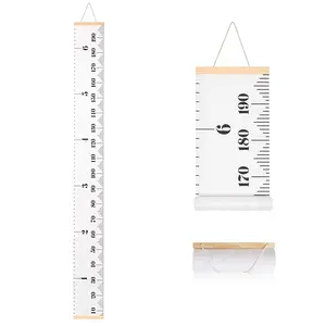 Growth Chart for Kids, Canvas Height Chart Ruler Removable Wood Hanging Wall Ruler Measurement Chart for Home Decoration (White)
