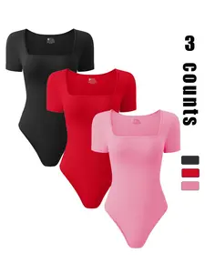 Women's Solid Color Ribbed Sports Bodysuit, Bodycon Bodysuit, Casual Sporty Comfy Breathable Sleeveless Bodysuit for Yoga Gym Workout, Ladies Sportswear for Indoor Outdoor Wear, Tops