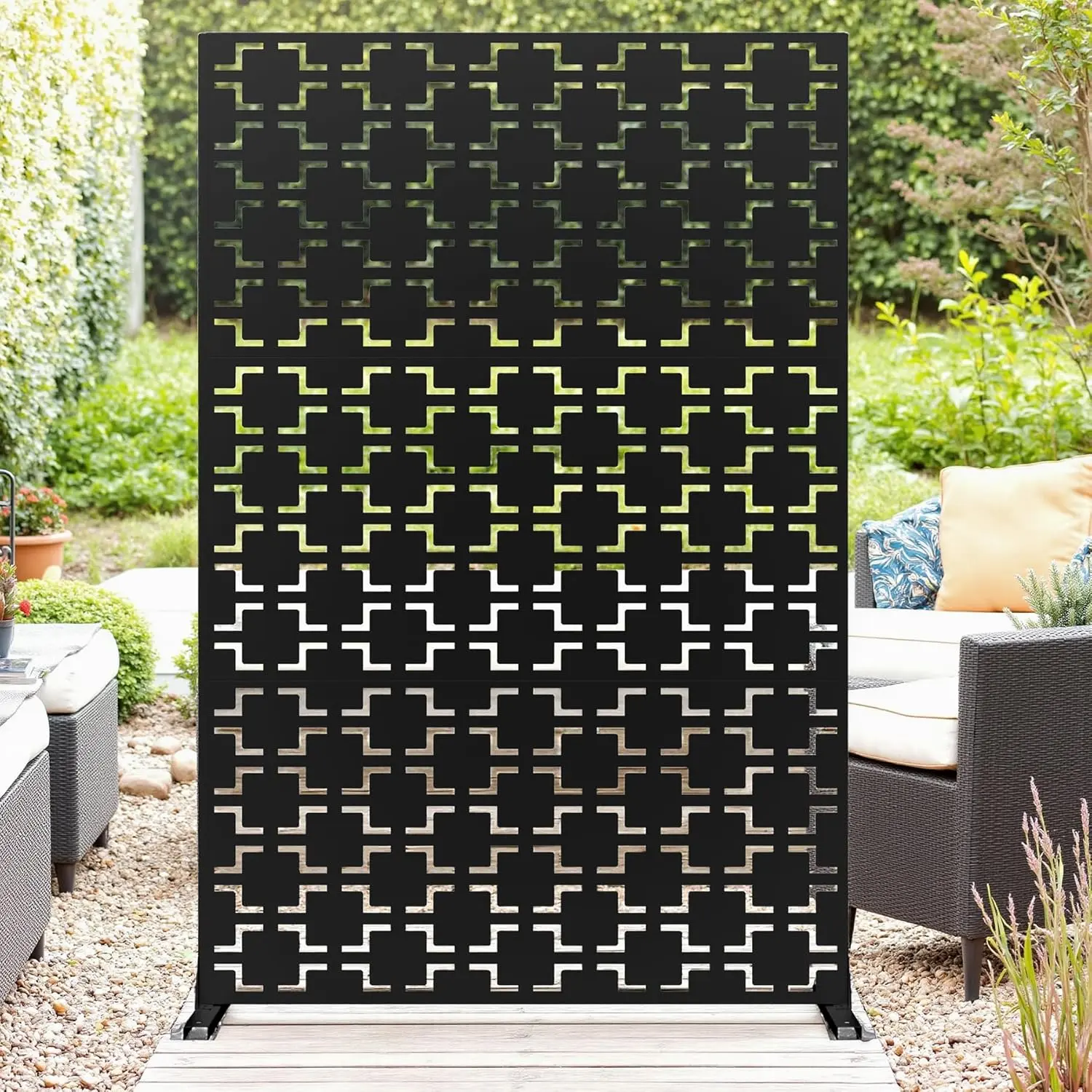 GAOMON 72" H x 47" W Metal Outdoor Privacy Screen, 3-Panel Decorative Privacy Fence, Freestanding Adjustable Room Divider for Patio, Modern Lawn & Deck Furniture