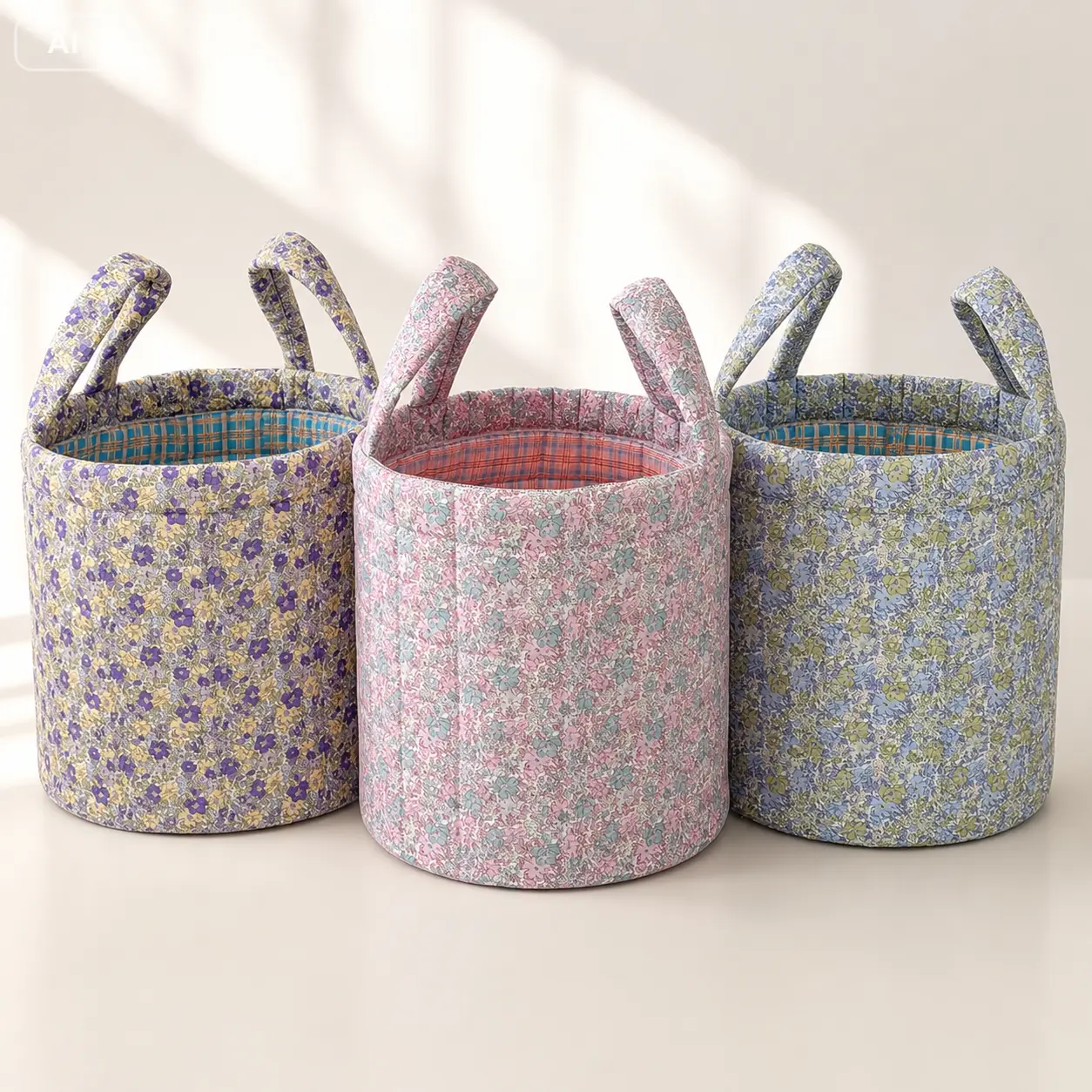 Women's French Vintage Floral Round Quilted Fabric Storage Basket - Large Home Organizer for Clothes, Toys, Room Decor with Retro Look, Flowers Accent, Throw Pillow Compatibility, Throw Pillows, Foldable, Laundry Hold, Open Top, Laundry Hamper, Dirty Clot