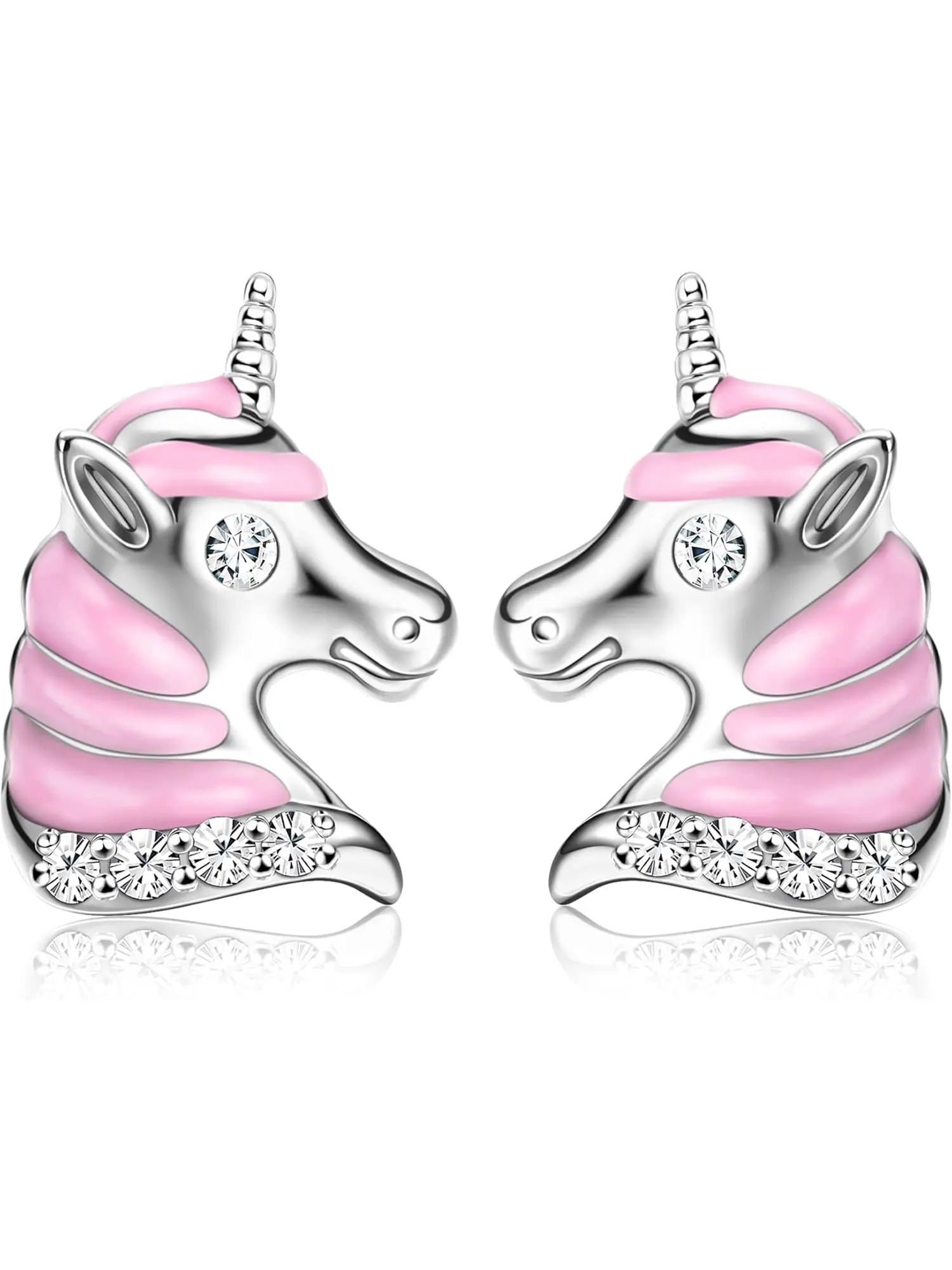 2 Pcs Unicorn Stud Earrings 925 Sterling Silver Stud Earrings for Women Austrian Cubic Zirconia Earrings CZ Stud Earrings Cartilage Earrings Cute Pink Earrings Stud Earring Jewelry