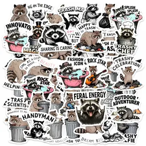 50pcs Cute and Humorous Raccoon Daily Life Text Stickers, Suitable for Scrapbooks, Diaries, Laptops, Water Bottles, Cars, Etc. A Gift with A Positive Message Based on Belief.