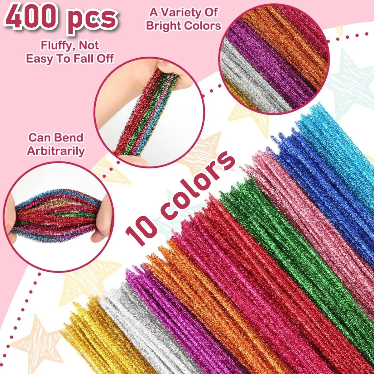 10-Color 400pcs 11.81in Torsion Bars, Bendable Art Supplies for Family Creative Projects, Sewing Accessories for Textiles & Soft Furnishings, Bright Colors Handcraft Tool