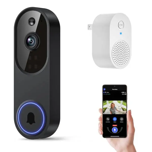 1080P Wireless WiFi Video Doorbell Camera with Chime, AI Motion Detection, 2-Way Audio, Night Vision, Cloud Storage, 2.4GHz Home Security Camera