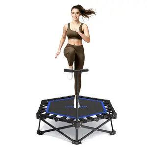 HXD-ERGO Mini Trampoline for Adults with Bar workout equipment Max Load 460lbs Easy to assemble home gym equipment with Adjustable Foam Handle
