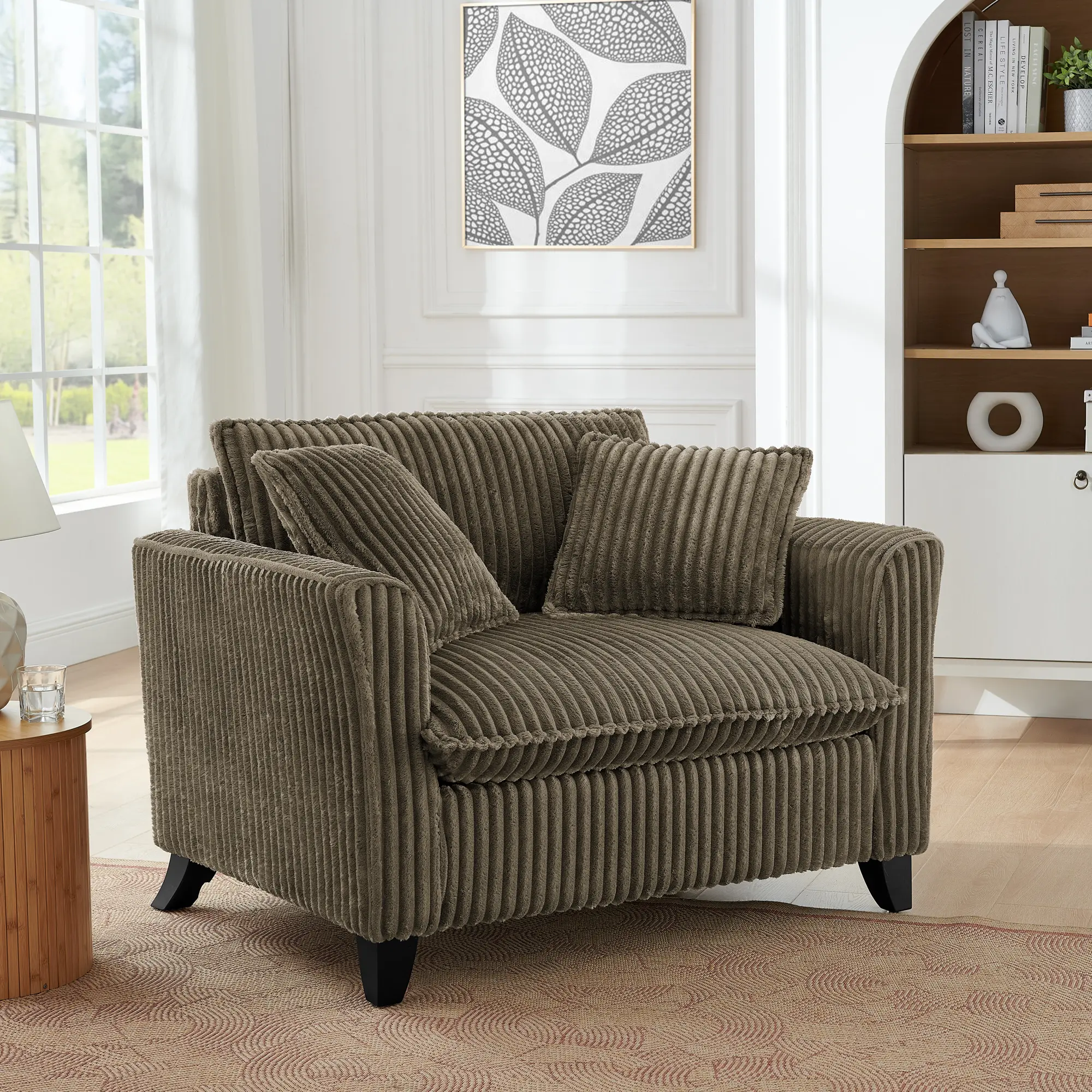 Single-Person Corduroy Lazy Sofa Chair - Indoor Furniture with Backrest, Soft Seat Cushion, Dual Armrests for Living Room, Bedroom, Corduroy Sofa Couch