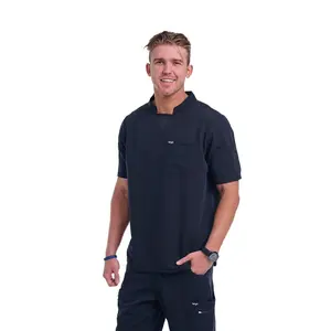 Men's Jet Black C-Collar Scrub Top