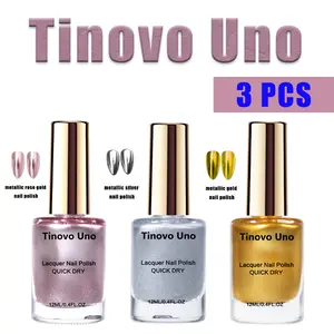 Tinovo Uno Metallic Rose Golden Silver Nail Polish Set of 3 Quick Dry 12ml Each Chrome Finish Salon Style Manicure Repair Cuticles US Local Shipping - Grape