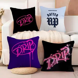 Cool KPOP B-BABYMONSTER Pillow Case Soft short plush cushion cover with festive Christmas print breathable fabric and an invisible zipper adds warm cozy holiday vibes perfect for winter home décor Home Textile