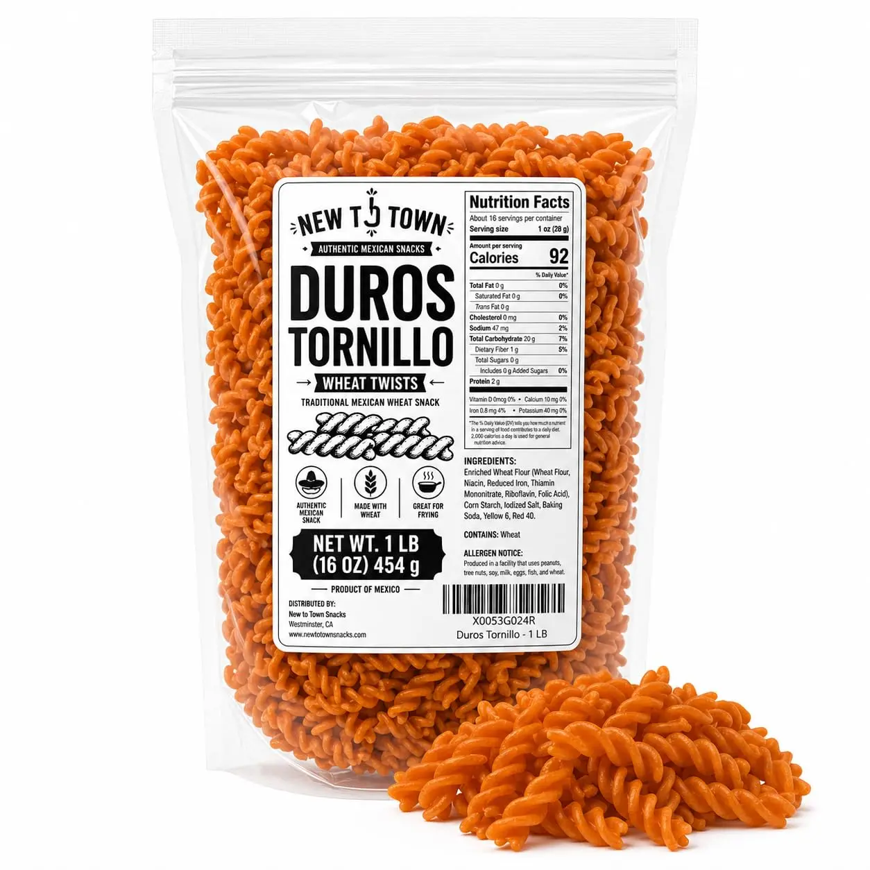 Duritos (Duros) Mexican Wheat Pellet Twists Snacks – Bulk Fritura de Tornillo – Fry for Crunchy Botana Snack – Authentic Street Food by New to Town (16 Ounce)