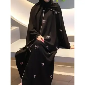 Muslim Women Dubai Luxury Abaya Bowknot Embroidery Long Dresses Kimono Cardigan Ramadan Robe femme musulmane kaftan African Modesty Maxi