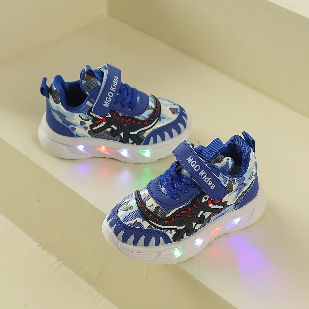 Kids Shoes for Boys Tyrannosaurus Rex LED Light Up Sneakers, All Season Soft Sole Sport Shoes for Back to School Daily Play
