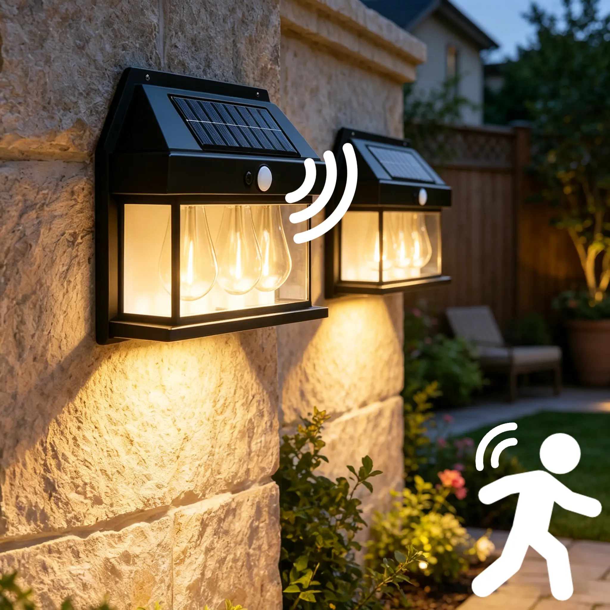 Solar Outdoor Lights - Modern Black Motion Sensor Wall Lights, IP65 Waterproof, 3 Modes Auto Dusk to Dawn, Wireless for Garage Door, Front Door, Fences, Garden Security & Modern Decor, Abs