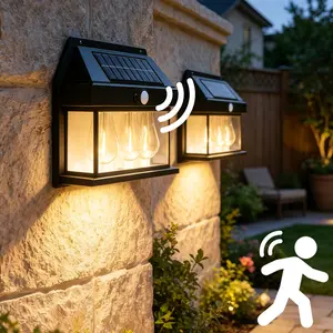 Solar Outdoor Wall Lights with Motion Sensor - Waterproof IP65 Garden Security Lighting, 3 Modes Auto Dusk to Dawn, Wireless Decorative Lamp for Patio, Villa, Pathway (Modern Black Design)