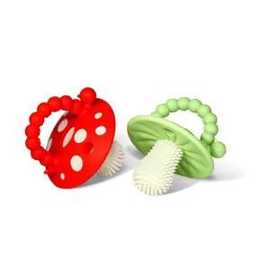 Soft Silicone Infant & Baby 3M+ Teether Toy Massaging Bristles Teething Relief Pacifier - Soothes Sore Gums - Hands-Free & Easy-to-Hold Chompy Teether, BPA Free (RED/Green)