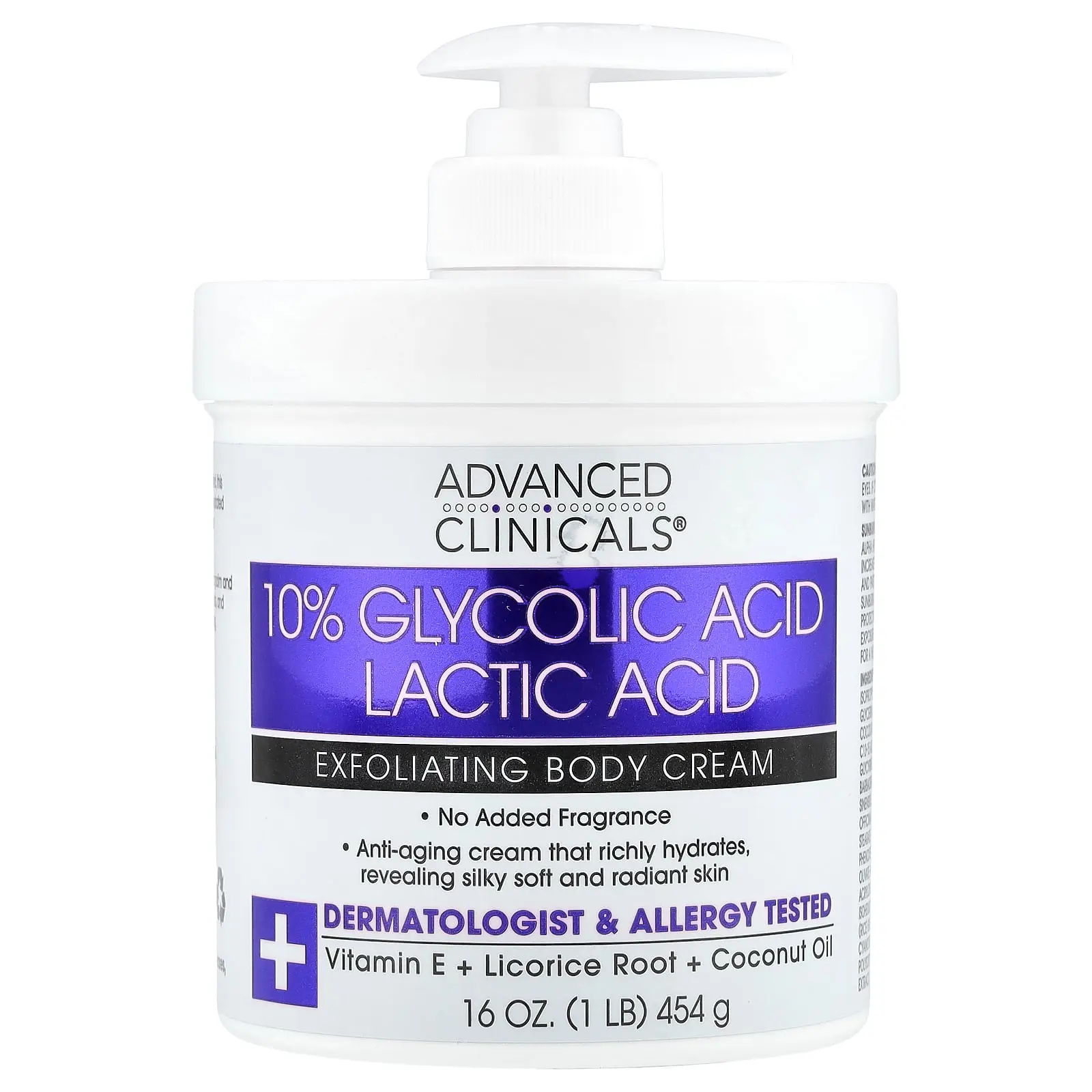 Advanced Clinicals 10% Glycolic Acid, Lactic Acid, Exfoliating Body Cream, 16 oz (454 g) Advanced Clinicals 10% Glycolic Acid, Lactic Acid, Exfoliating Body Cream, 16 oz (454 g)