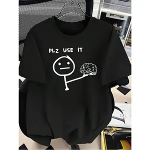 Teen Boys' Cartoon Letter Printed Round Neck T-Shirt