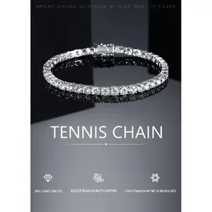 2-7MM Round Cut Cubic Zirconia Hypoallergenic Waterproof Tennis Bracelet for Men Woman Classic Couple  Anniversary Birthday Engagement Gift High Quality Hiphop Style