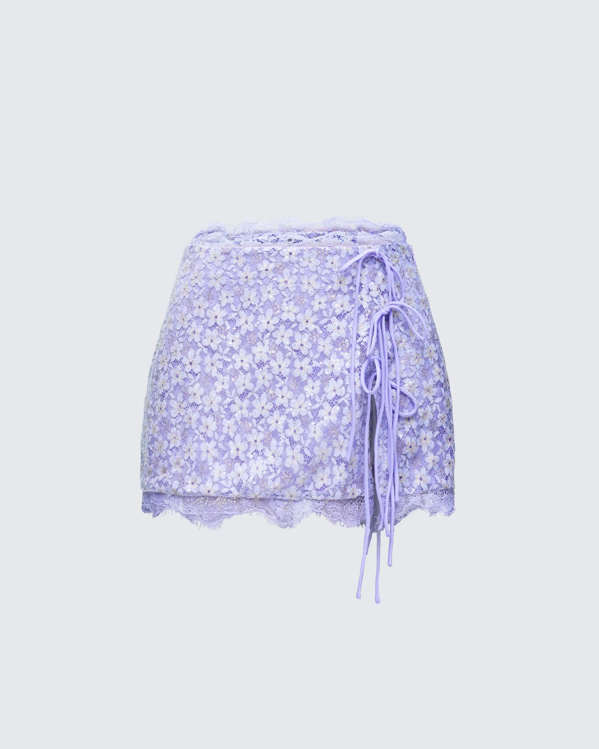 Women's Lucille Purple Polyester Sequin Wrap Fitted Mini Skirt - Asymmetric Bottom with Drawstring, Stylish for Shots, Women's Sequin Skirts