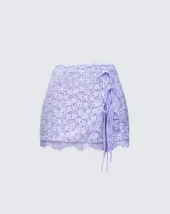 Lucille Purple Sequin Tie Mini Skirt