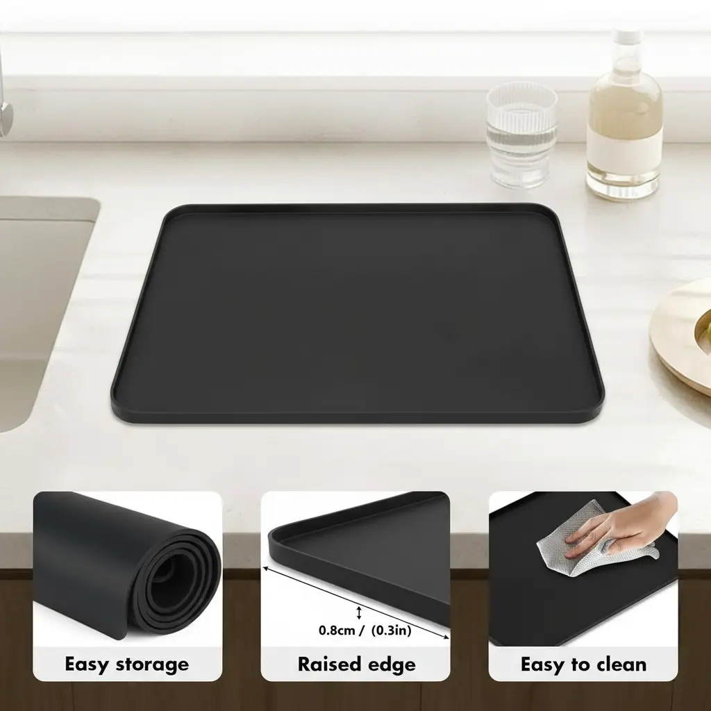 Mini Fridge Silicone Mat - 13" x 9" Convex Edge Drip Tray Under Refrigerator Mat - Carpet Floor Protector Leak Resistant Portable AC Pan for Washing Machine pink gift