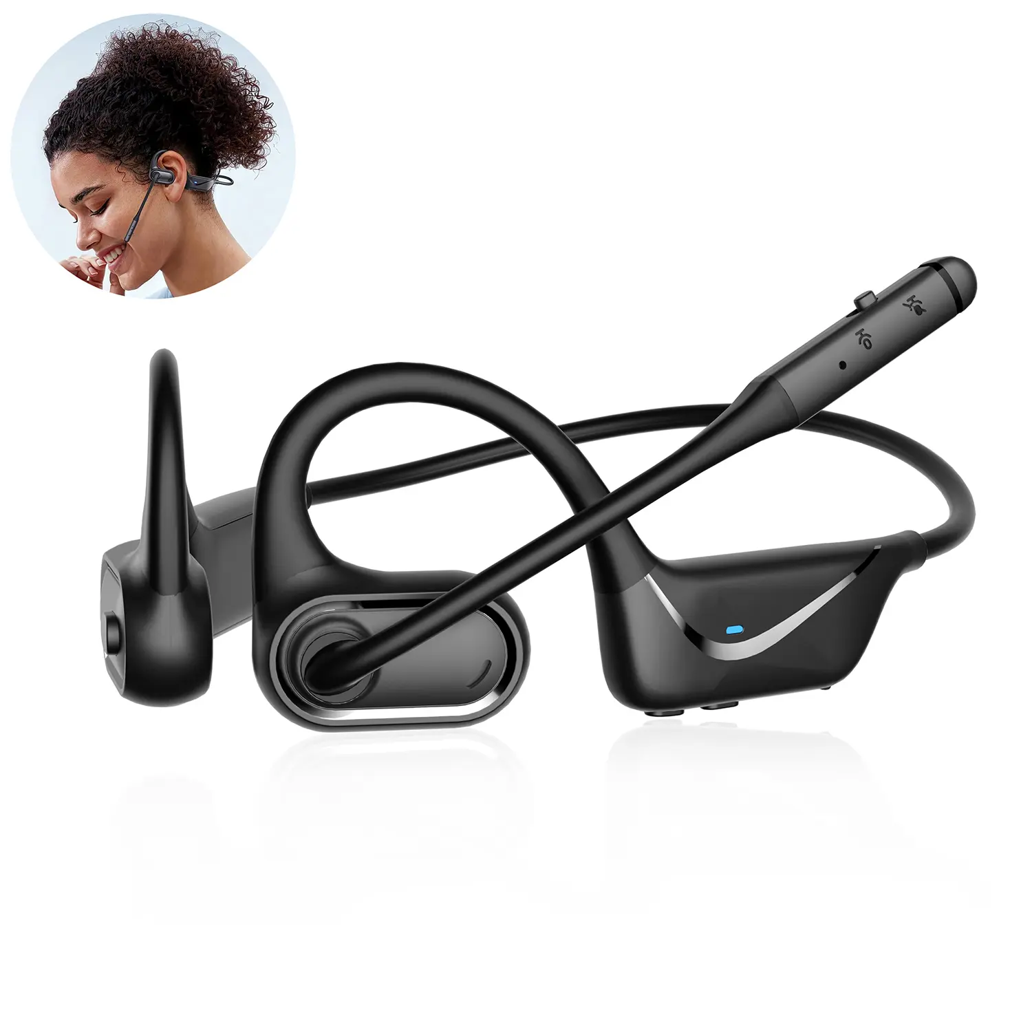 HT03 Bluetooth Air Conduction Headset with Mic, For Trucker Drivers, Open Ear Wireless Headphones with Bluetooth 5.1/Mute Function/aptX-HD/LL, for Online Meeting/Online Teaching/Office Home Business/Driving Plug Aluminium Multifunction Alloy Silicone Audi