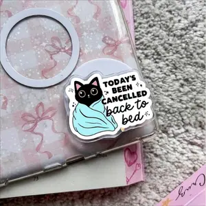 Today's Been Cancelled magsafe Phone Grip, Aesthetic Go Back To Bed Griptok, Cute Lazy Black Cat Phone Stand, Funny Sarcastic Introvert Tech Accessory for Kindle