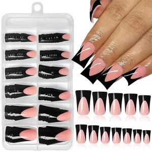 French Tip Press on Nails, 120pcs Medium Duck Fake Nails, Glossy Duck Nails Press on, Full Cover False Nails for Woman Girl Daily Work Wear Rave Party Use, Glossy French Tips