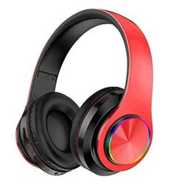 Kik_LED Bluetooth Wireless Foldable Headphone Headset with Built in Mic for Adults Children Work Home School for Universal Cell Phones, Laptop, Tablet, and More (Red)
