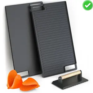 Reversible Cast Iron Grill and Griddle Plate Pan Set,Works on Stove,Grill,and Fire,Black10.1" x 17.9"
