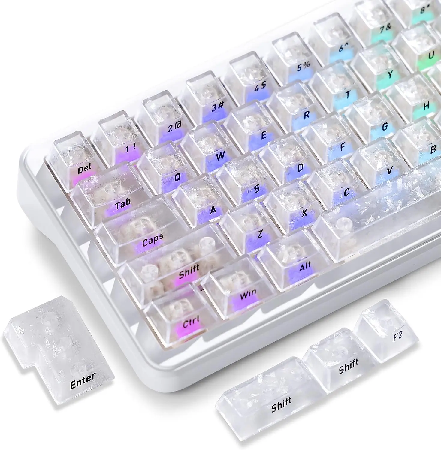 Womier 132-Keys Kit Cherry Profile Custom Keycaps, Light Transp. PC Polycarb Translucent Shine-Through Side Print, Forged Carbon Fiber Style for MX Switches Mechanical Keyboards