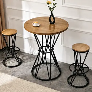 ARCH 3-Piece Bar Counter Set with 31.5-Inch Wood Grain MDF Tabletop and Black Metal Frame, Industrial Style Kitchen Island Table and 2 Bar Stools, Space-Saving Dining Set for Small Apartments, Seats 2, Black/Wood Color Options, MDF+Metal Material