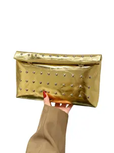 Metallic Gold Studded Clutch Bag for Women, Fashion Punk Style, Large Capacity Single Shoulder Evening Purse, Fashionable Versatile Purse, Elegant Purse