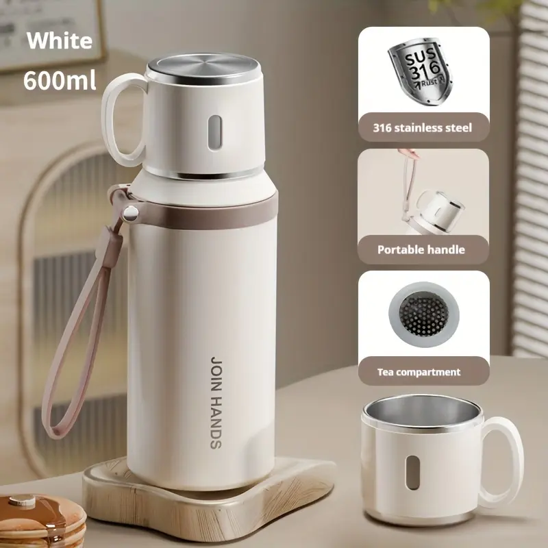 316 Stainless Steel Insulated Cup, Double-Walled Travel Mug for Adults with Ergonomic Handle & Filter, Leak-Proof, 8hr Hot/24hr Cold Retention, Outdoor Ready for Camping, Cold Stays Longer, Water Bottle, Lid, Beverage Holder Cups & Mugs, Single Cup
