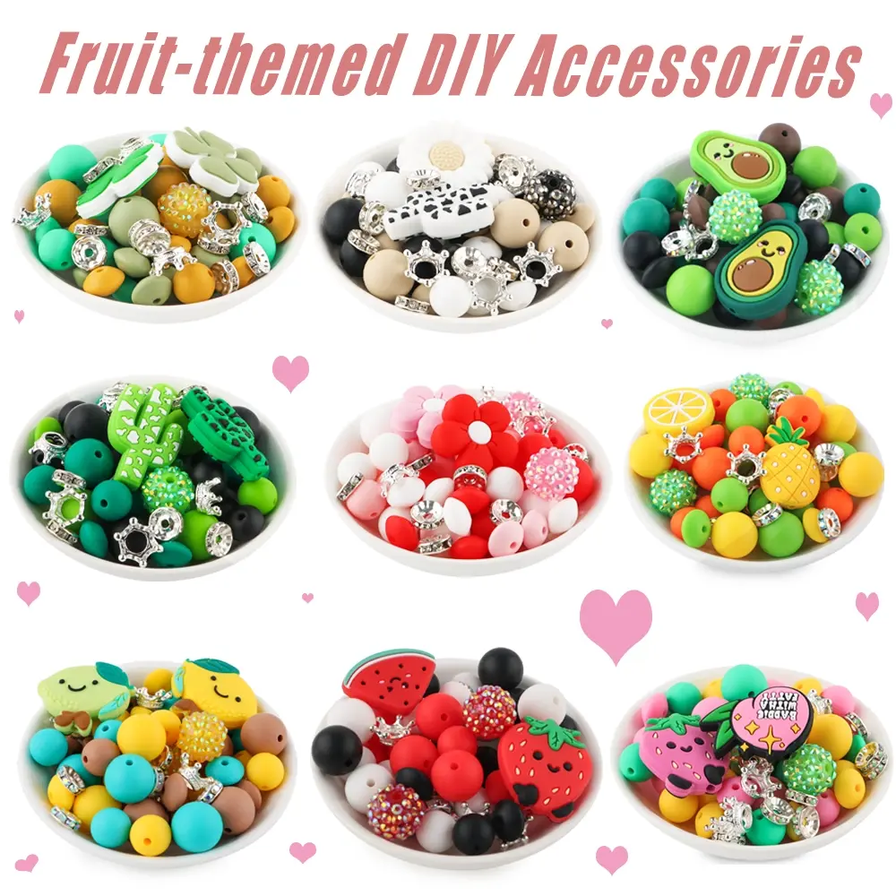 55pcs/bag Fruit-Themed Silicone Beads & Acrylic Beads DIY Kit and Accessories Perfect for Crafting Creative DIY Necklaces Bracelets and Keychains