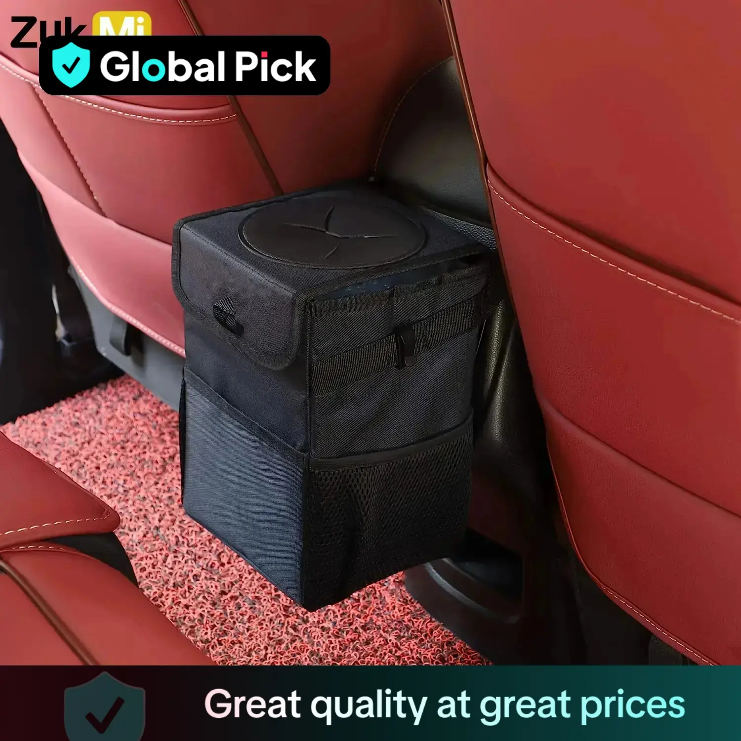 Car Trash Can with Lid & Storage Pockets, Leak-Proof Car Trash Bag, Waterproof Automotive Garbage Can, Multipurpose Trunk Storage Organizers, Car Cons