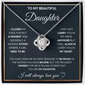 To My Beautiful Daughter Necklace from Mom & Dad | Cubic Zirconia Pendant with Heartfelt Message Card & Gift Box | Daughter Birthday, Graduation, Christmas Jewelry Gift from Parents