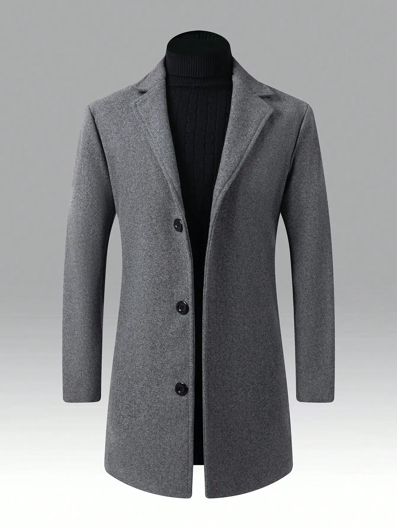 KZZ Men's Classic Midi Jackets, Casual Solid Long-Sleeve Regular-Fit Outerwear with Button Front, Lapel Neck for Fall & Winter, Stylish, Outfits, Tops, Chic, No