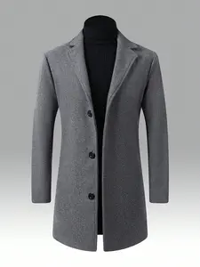 KZZ Men's Solid Button Front Lapel Neck Midi Coat, Regular Fit Casual Long Sleeve Outerwear for Fall & Winter, Men's Clothes for Daily Wear Christmas gifts christmas gifts for him Beige Classic jackets SpringStatements